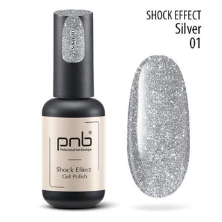 Lakier hybrydowy UV/LED PNB "EFEKT SZOKU, SREBRNY 01" 8ml