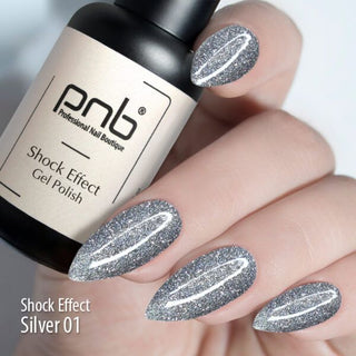 Lakier hybrydowy UV/LED PNB "EFEKT SZOKU, SREBRNY 01" 8ml